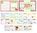 Kids activity calendar. 2021 annual calendar with educational games for kids and toddlers. Printable template Royalty Free Stock Photo