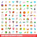 100 kids activity icons set, cartoon style Royalty Free Stock Photo