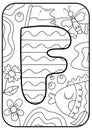 Kids alphabet coloring page ABC - letter F. Coloring book page for children in doodle style. Hand drawn alphabet letter.