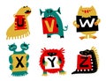 Kids alphabet with cute colorful monsters or insects. Funny fi Royalty Free Stock Photo