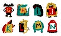 Kids alphabet with cute colorful monsters or insects. Funny fi Royalty Free Stock Photo