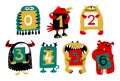 Kids alphabet with cute colorful monsters or insects. Funny fi Royalty Free Stock Photo