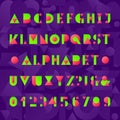 Kids alphabet font. Geometric style funny letters, numbers and symbols. Abstract background. Royalty Free Stock Photo