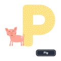 Kids alphabet. Letter p. Nursery print cute funny pink pig. Royalty Free Stock Photo