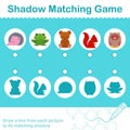 Kids animal learning game, find the correct shadow Royalty Free Stock Photo