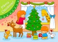 Kids and animals celebrating Christmas