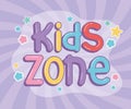 Kids area, fun font colored stars sunburst background