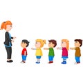 Kids with Arms Up Standing in Line In Front of the Teacher Royalty Free Stock Photo