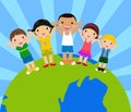 Kids around globe holding hands Royalty Free Stock Photo