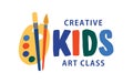 Kids art class flat vector logo. Creative educational centre, children development studio concept. Lettering isolated on