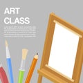 Kids art craft, education, artistic class concept. Vector banner or poster with white square paper on wooden easel Royalty Free Stock Photo