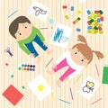 Kids Art-working process. Kids creativity illustration.