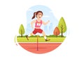 Kids Athlete Run Hurdle Long Jump Sportsman Game Illustration in Obstacle Running for Web Banner or Landing Page in Hand Drawn