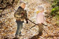 Kids in autumn forest