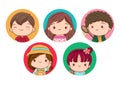 Kids avatar collection. Cute children, boys and girls faces, Colorful user pic cartoon character. Hand drawn sketch design Royalty Free Stock Photo