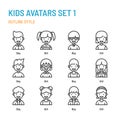 Kids avatars in outline icon and symbol set