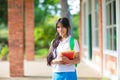 Kids back to school. Asian student with backpack Royalty Free Stock Photo