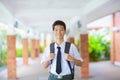 Kids back to school. Asian student with backpack Royalty Free Stock Photo