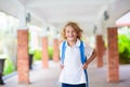 Kids back to school. Happy student with backpack Royalty Free Stock Photo