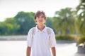 Kids back to school. Happy student with backpack Royalty Free Stock Photo