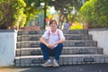 Kids back to school. Happy student with backpack Royalty Free Stock Photo