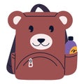 Kids backpack in teddy bear muzzle shape. Childish school bag, cute schoolbag on zipper. Children satchel, knapsack with