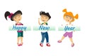 Kids with banner Happy New Year Royalty Free Stock Photo