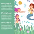 Kids banner template with fish, fairy mermaids