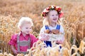 Kids in Bavarian costumes in wheat field Royalty Free Stock Photo