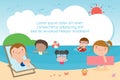 Kids on the beach , children playing on the beach, Template for advertising brochure, kids time, child summer, your text