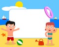 Kids & Beach Photo Frame [1] Royalty Free Stock Photo