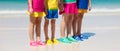 Kids beach shoes. Children summer sea footwear Royalty Free Stock Photo