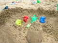 Kids beach toys at the beach. Holiday and summer concept. Royalty Free Stock Photo