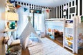 Kid bedroom with teepee and bunk bed. Royalty Free Stock Photo