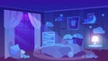 Kids bedroom night time view flat vector illustration