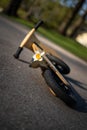 Kids bicycle with a flower on the road