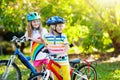 Kids on bike. Children on bicycle. Child biking Royalty Free Stock Photo