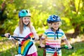 Kids on bike. Children on bicycle. Child biking Royalty Free Stock Photo