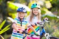 Kids on bike. Children on bicycle. Child biking Royalty Free Stock Photo