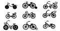 Kids bikes silhouettes set vector illustration for web.