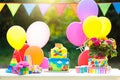 Kids birthday cake with cars. Party decoration Royalty Free Stock Photo