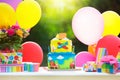 Kids birthday cake with cars. Party decoration. Royalty Free Stock Photo