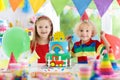 Kids party. Birthday cake with candles for child. Royalty Free Stock Photo