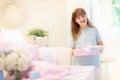 Kids birthday party. Child blowing out cake candle Royalty Free Stock Photo