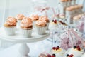 Kids birthday party decoration and cake. Decorated table Royalty Free Stock Photo