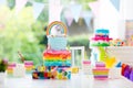 Kids birthday party decoration and cake Royalty Free Stock Photo