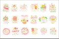 Kids Birthday Party Entertainment Promo Signs Set Of Colorful Vector Design Templates With Festive Symbols Royalty Free Stock Photo