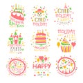 Kids Birthday Party Entertainment Promo Signs Set Of Colorful Vector Design Templates With Festive Symbols Royalty Free Stock Photo