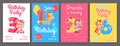 Kids Birthday party invitation card vector templates set Royalty Free Stock Photo