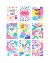 Kids birthday party original design posters set, templates for placard, invitation, poster, card, flyer vector Royalty Free Stock Photo